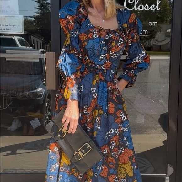 Cleobella Camille Long Sleeve Maxi Dress Art Deco Print Cinch WaistWomen's Small - Picture 12 of 12